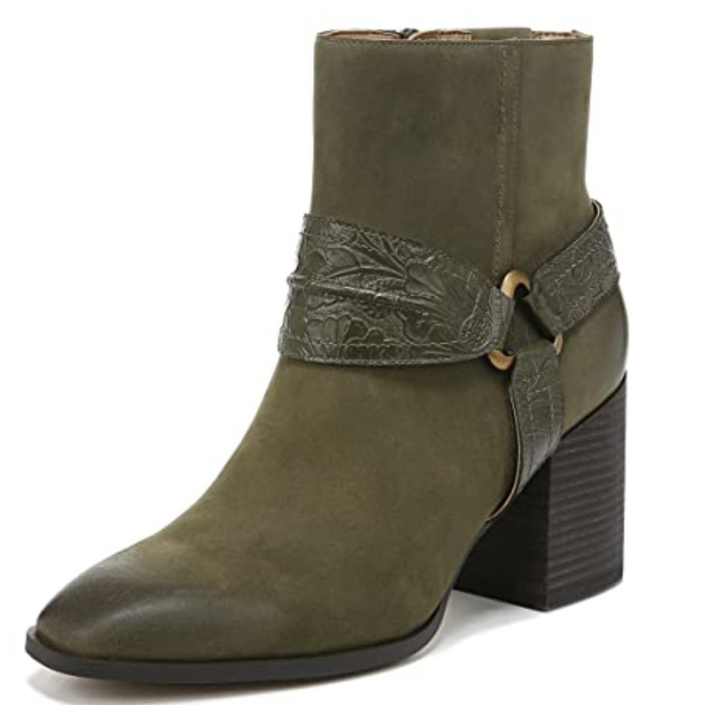 Vionic Olive Green Suede Carnelia Block Heel Ankle Boots